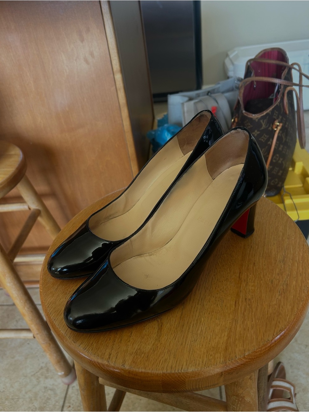 Christian Louboutin Black Patent Pumps with Signature Red Heel